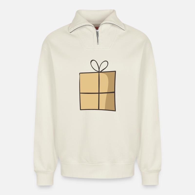 present 3 - Sweat unisexe décontracté en coton biologique à demi-zip – de SPREAD - blanc cassé