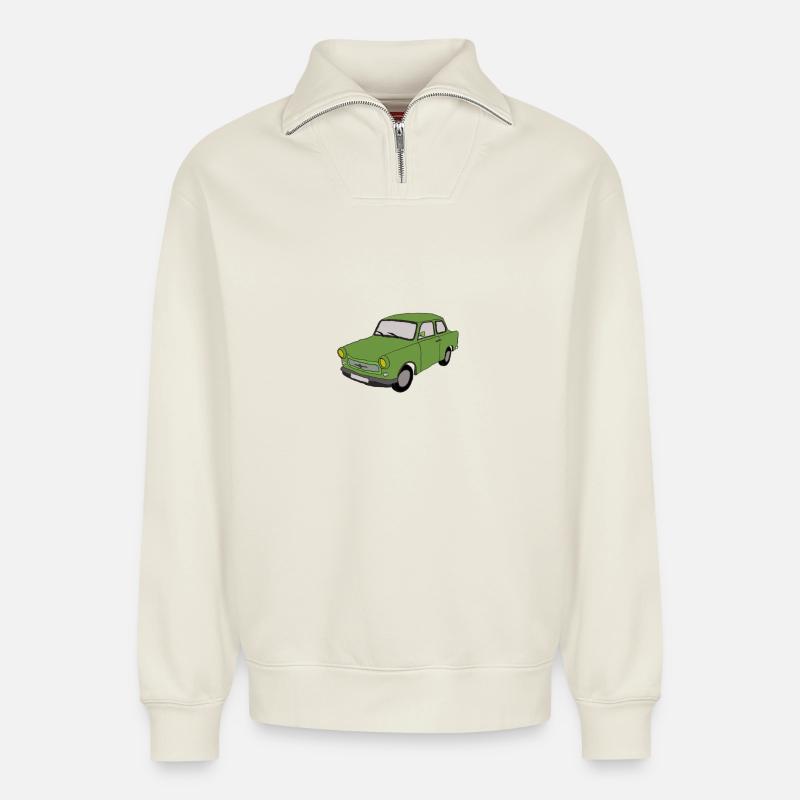 Trabbi DDR - Relaxed Unisex Organic Half Zip Sweatshirt – von SPREAD - Naturweiß