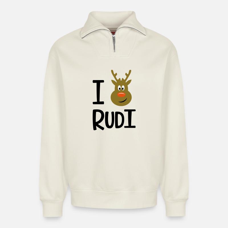 Rudolph - Relaxed Unisex Organic Half Zip Sweatshirt – von SPREAD - Naturweiß