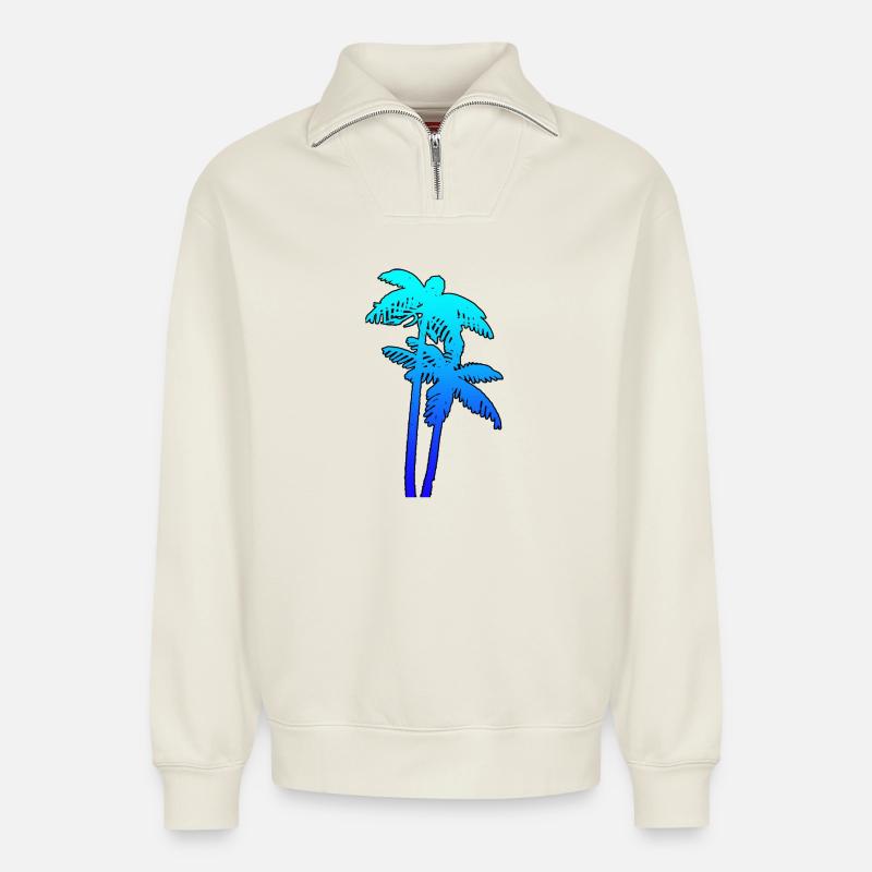 PALMS - Relaxed Unisex Organic Half Zip Sweatshirt – von SPREAD - Naturweiß