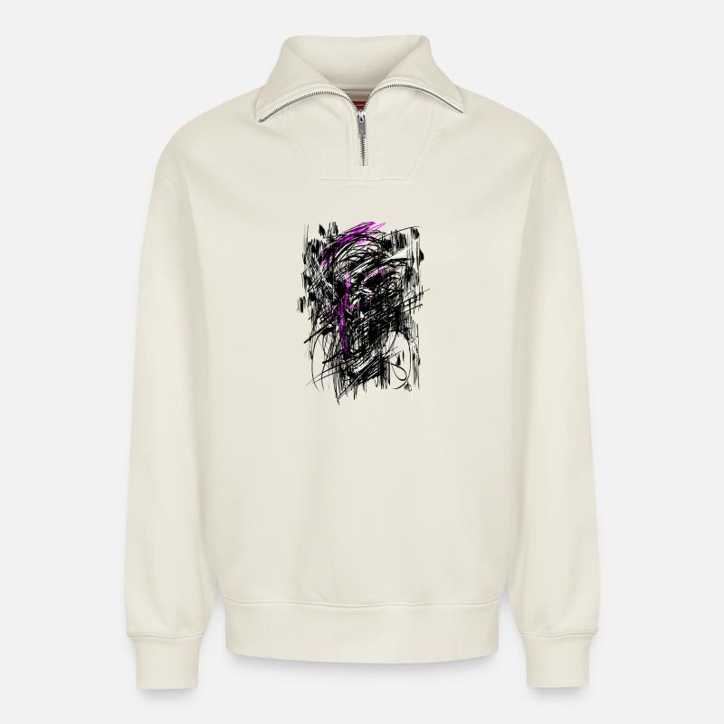 Nosferatu Horror Monster Abstrakt - Relaxed Unisex Organic Half Zip Sweatshirt – von SPREAD - Naturweiß