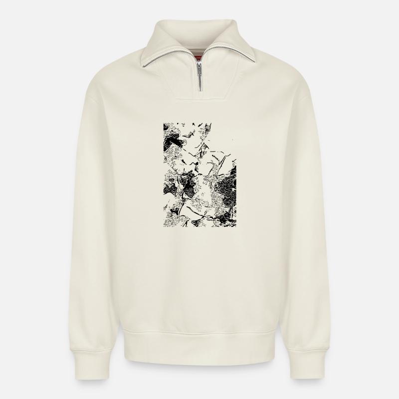 Abstract image / line / black / pattern - Relaxed Unisex Organic Half Zip Sweatshirt – by SPREAD - off white