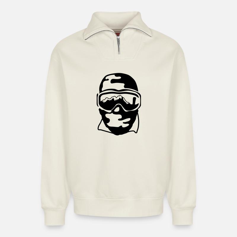 Ski Goggles - Relaxed Unisex Organic Half Zip Sweatshirt – by SPREAD - off white