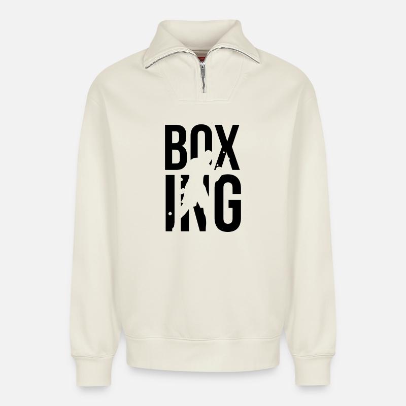 boxe - Sweat unisexe décontracté en coton biologique à demi-zip – de SPREAD - blanc cassé