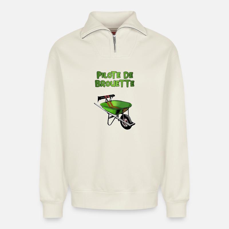 pilote de brouette - Sweat unisexe décontracté en coton biologique à demi-zip – de SPREAD - blanc cassé