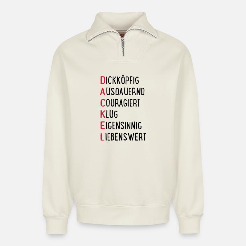 Dackel - Relaxed Unisex Organic Half Zip Sweatshirt – von SPREAD - Naturweiß
