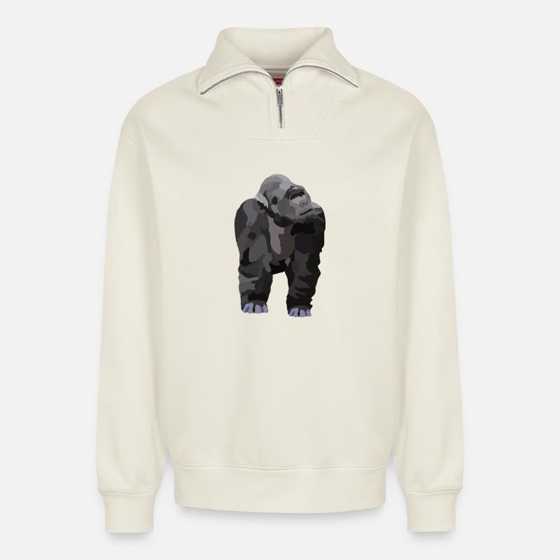 Gio, le gorille - Sweat unisexe décontracté en coton biologique à demi-zip – de SPREAD - blanc cassé