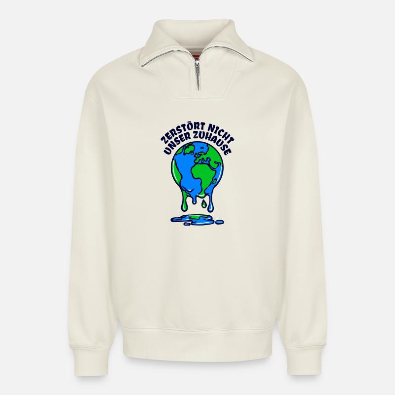 Umwelt Mutter Erde Umweltschutz Statement - Relaxed Unisex Organic Half Zip Sweatshirt – von SPREAD - Naturweiß