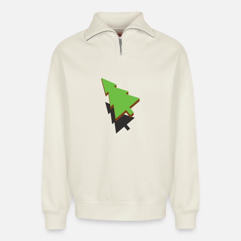 3d Christmas Tree - Relaxed Unisex Organic Half Zip Sweatshirt – by SPREAD - off white
