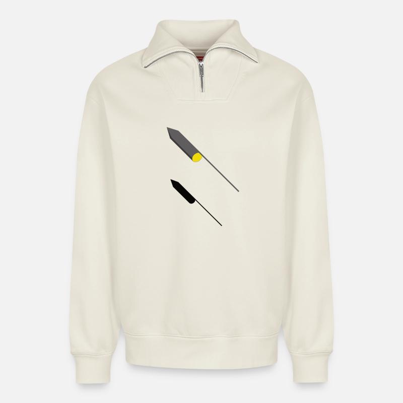 3D Rocket - Design - Relaxed Unisex Organic Half Zip Sweatshirt – by SPREAD - off white