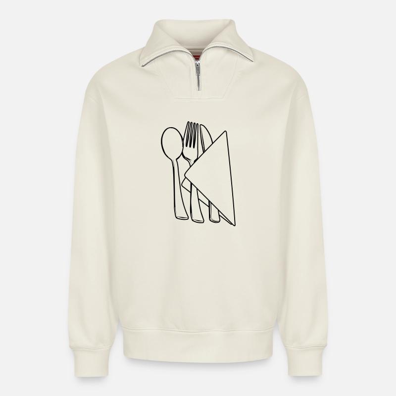 Besteck in Serviette - Relaxed Unisex Organic Half Zip Sweatshirt – von SPREAD - Naturweiß