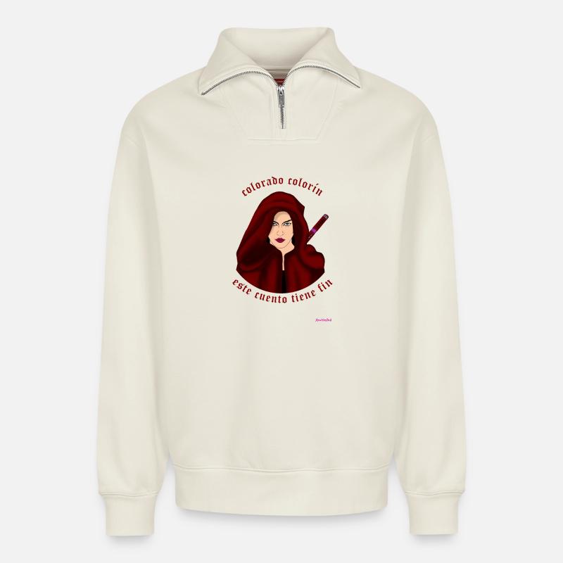 Töte Rotkäppchen - Relaxed Unisex Organic Half Zip Sweatshirt – von SPREAD - Naturweiß