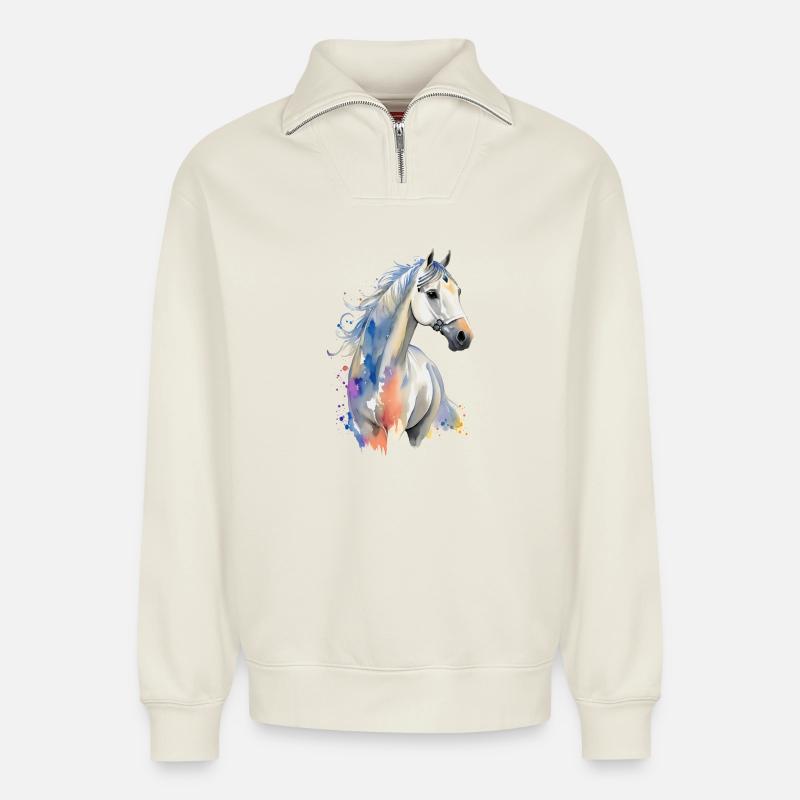Arabe - Sweat unisexe décontracté en coton biologique à demi-zip – de SPREAD - blanc cassé
