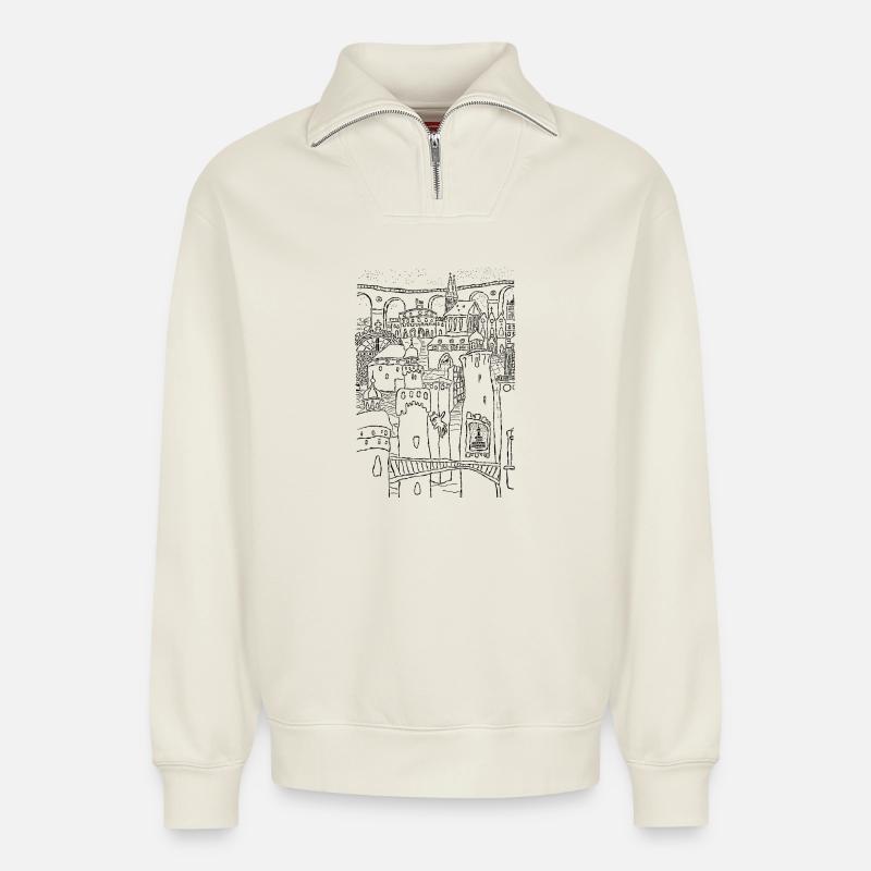 Görlitz Potpourri schwarz - Relaxed Unisex Organic Half Zip Sweatshirt – von SPREAD - Naturweiß