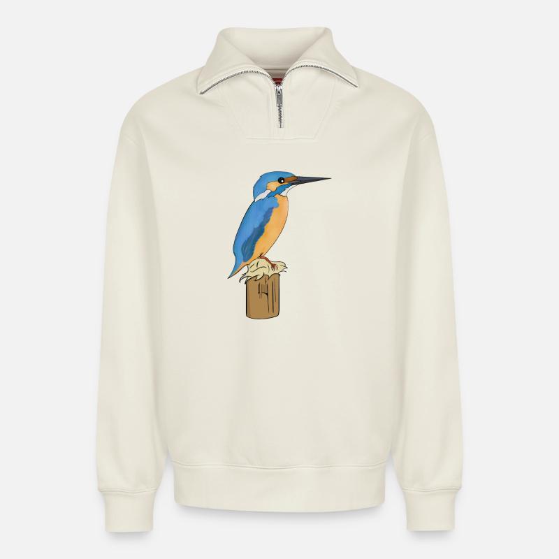 Eisvogel Vogel - Relaxed Unisex Organic Half Zip Sweatshirt – von SPREAD - Naturweiß