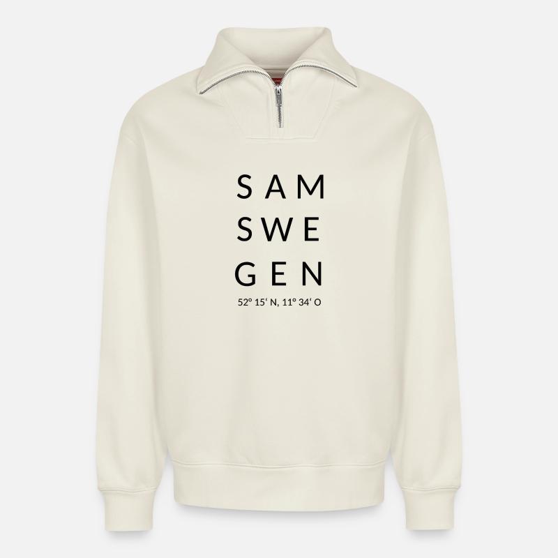 Samswegen schwarz - Relaxed Unisex Organic Half Zip Sweatshirt – von SPREAD - Naturweiß