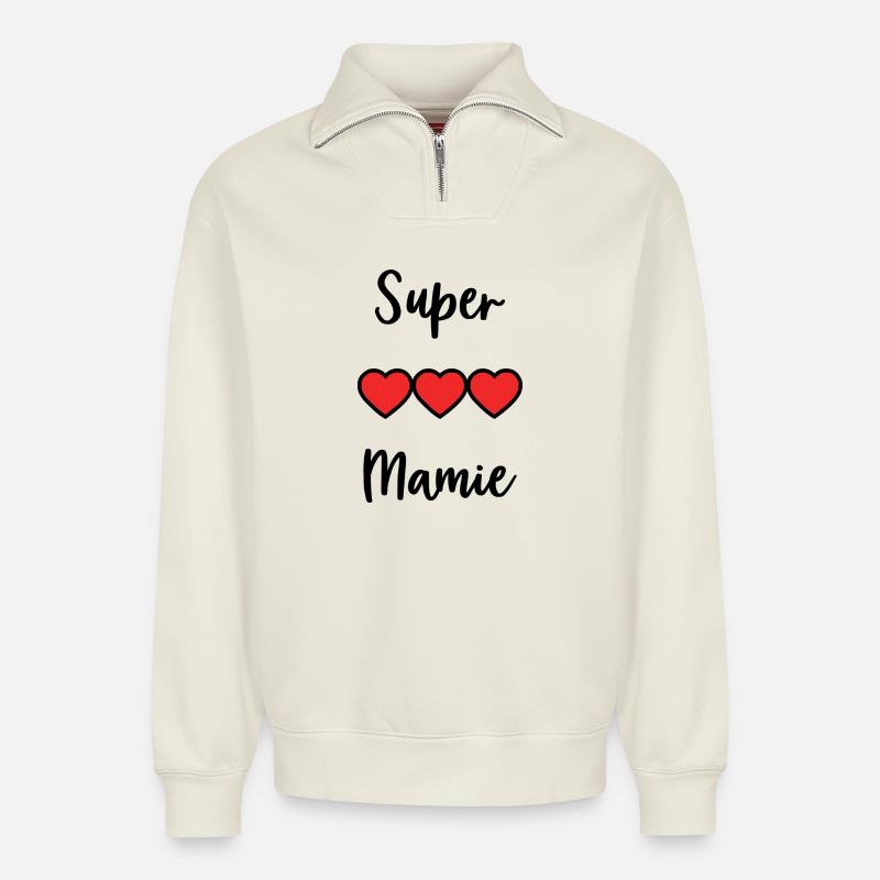 SUPER GRANNIA - Relaxed Unisex Organic Half Zip Sweatshirt – von SPREAD - Naturweiß