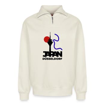 Japan goes Dusseldorf - Relaxed Unisex Organic Half Zip Sweatshirt – by SPREAD - off white - Front