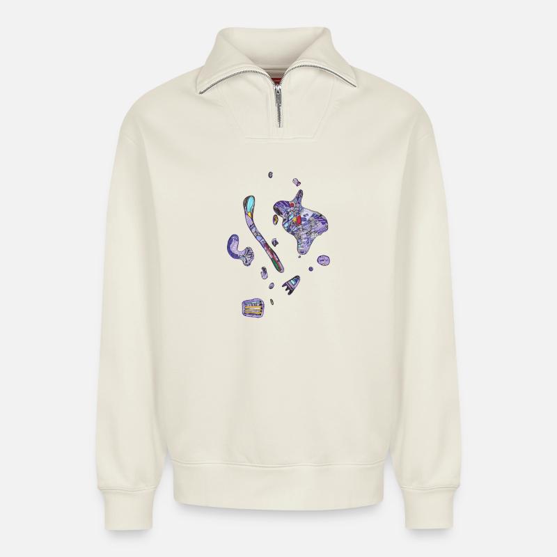 Bunte Flecken - Relaxed Unisex Organic Half Zip Sweatshirt – von SPREAD - Naturweiß