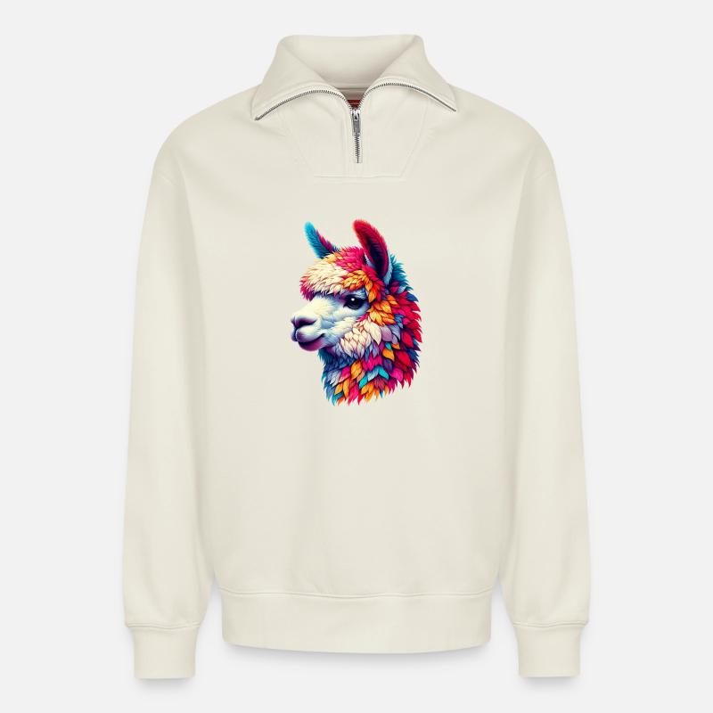 Alpaka - Relaxed Unisex Organic Half Zip Sweatshirt – von SPREAD - Naturweiß