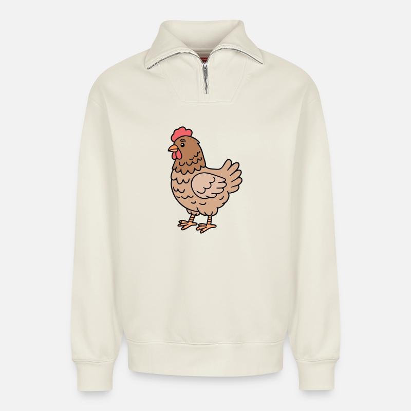 Chicken Chickens - Relaxed Unisex Organic Half Zip Sweatshirt – by SPREAD - off white