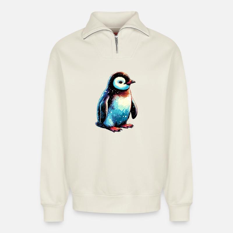 Pingouin - Sweat unisexe décontracté en coton biologique à demi-zip – de SPREAD - blanc cassé