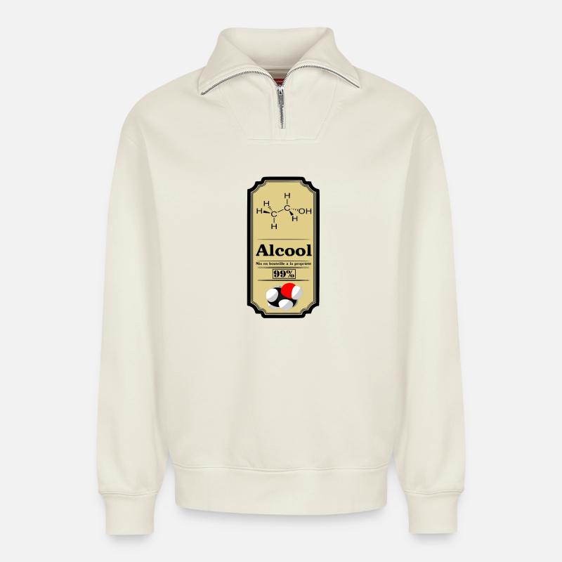 Alcool - Sweat unisexe décontracté en coton biologique à demi-zip – de SPREAD - blanc cassé