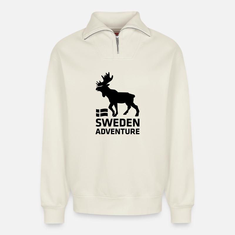 Suède Aventure - Sweat unisexe décontracté en coton biologique à demi-zip – de SPREAD - blanc cassé