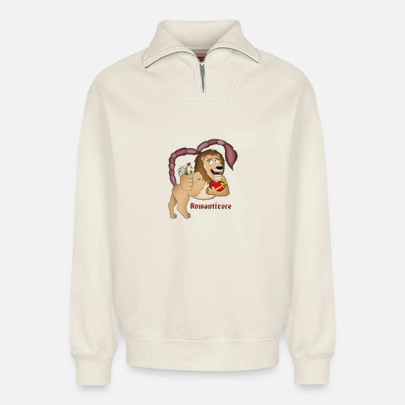 Romatisches Mantikor Design - Relaxed Unisex Organic Half Zip Sweatshirt – von SPREAD - Naturweiß