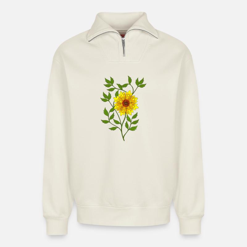 Blume - Relaxed Unisex Organic Half Zip Sweatshirt – von SPREAD - Naturweiß