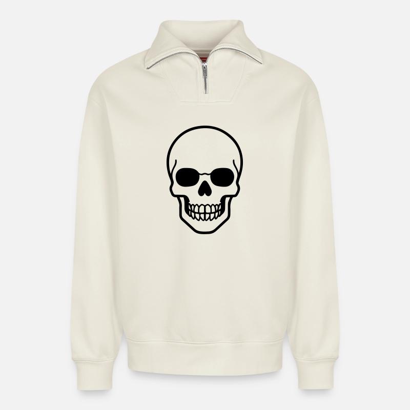 Skeleton Comic - Relaxed Unisex Organic Half Zip Sweatshirt – by SPREAD - off white