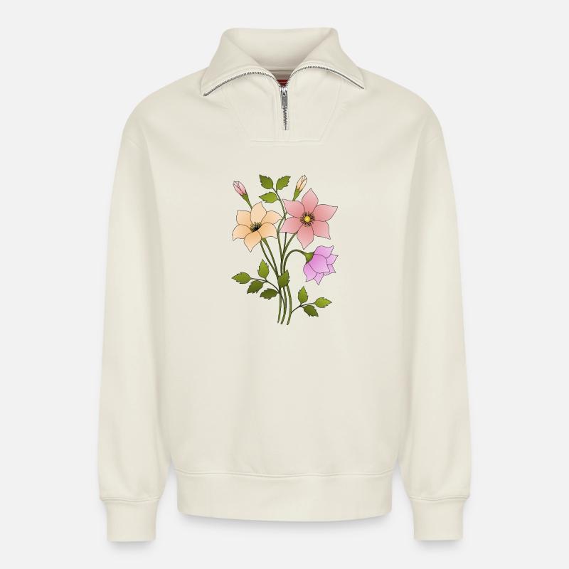 Blumen - Relaxed Unisex Organic Half Zip Sweatshirt – von SPREAD - Naturweiß