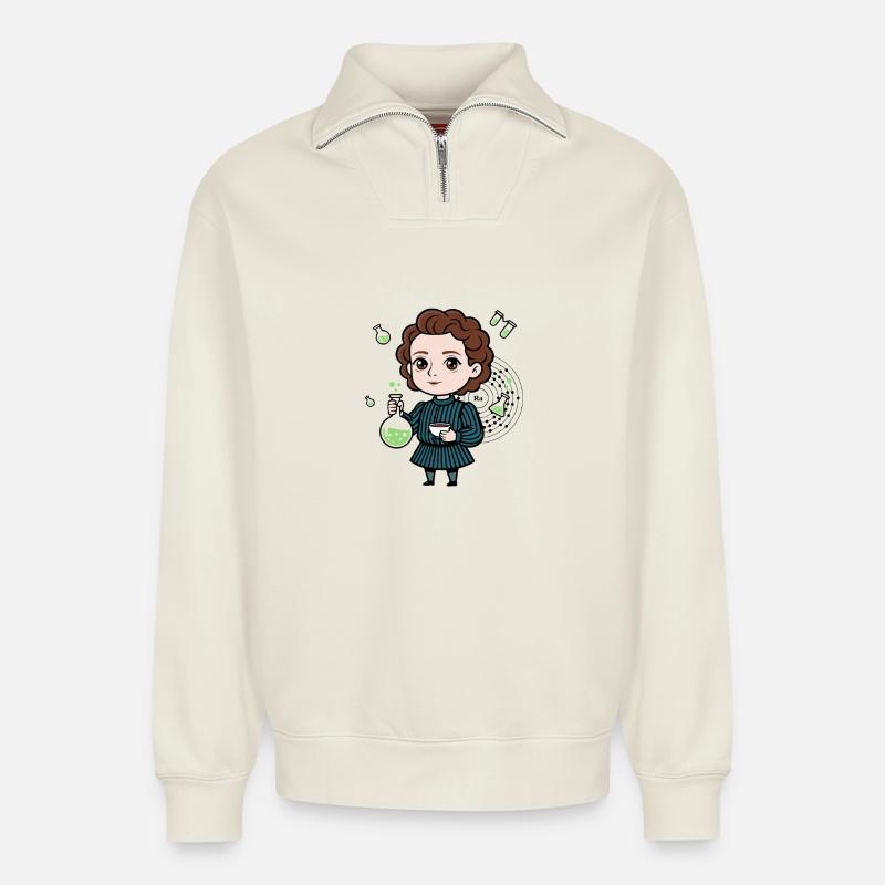 Die kleine Marie Curie - Relaxed Unisex Organic Half Zip Sweatshirt – von SPREAD - Naturweiß