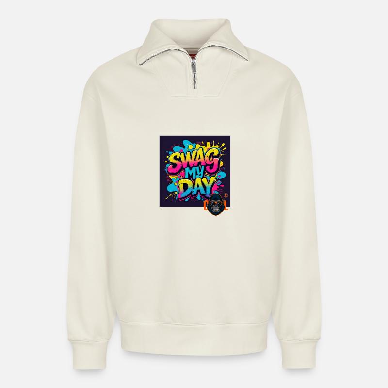 Swag My Day Graffiti Splash - Relaxed Unisex Organic Half Zip Sweatshirt – von SPREAD - Naturweiß