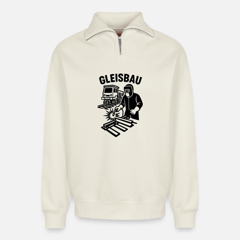 gleisbau beruf - Relaxed Unisex Organic Half Zip Sweatshirt – von SPREAD - Naturweiß