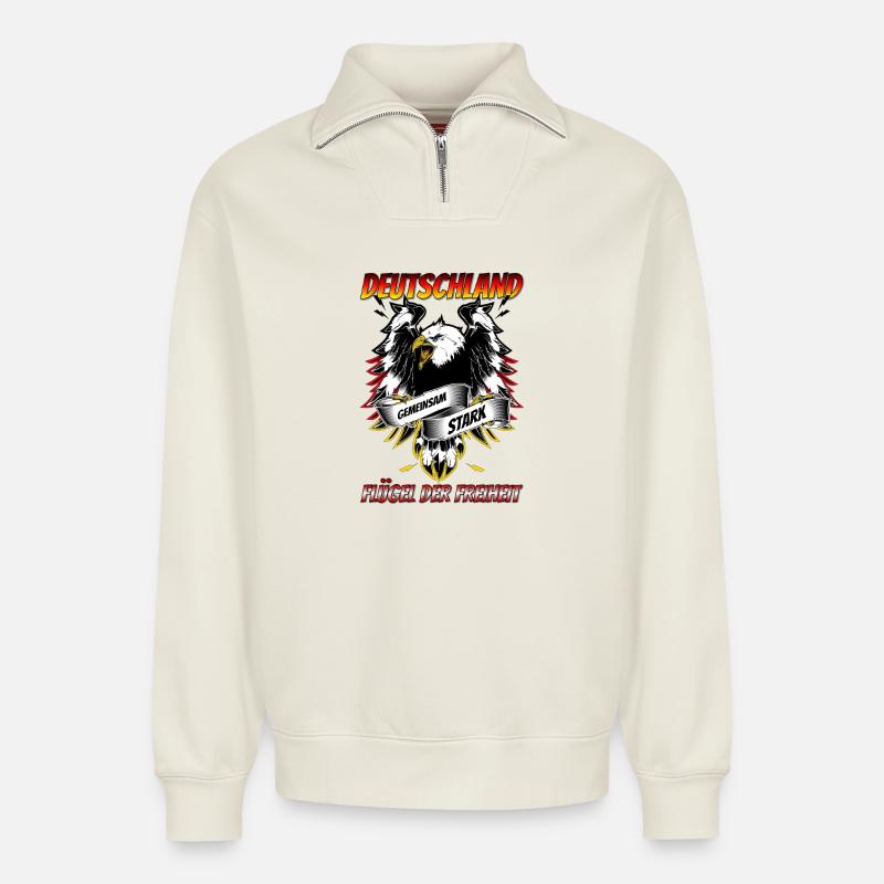 Deutschland Gemeinsam Stark - Relaxed Unisex Organic Half Zip Sweatshirt – von SPREAD - Naturweiß