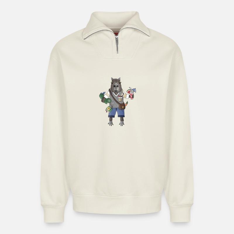 Capybara Chill Mode - Relaxed Unisex Organic Half Zip Sweatshirt – von SPREAD - Naturweiß