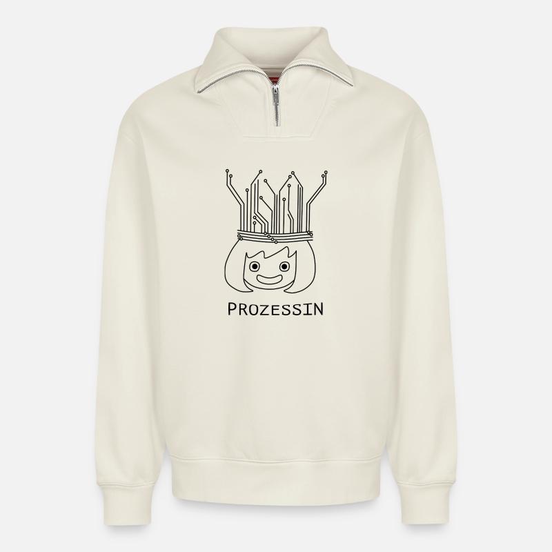 Prozessin mit Tech-Krone - Relaxed Unisex Organic Half Zip Sweatshirt – von SPREAD - Naturweiß