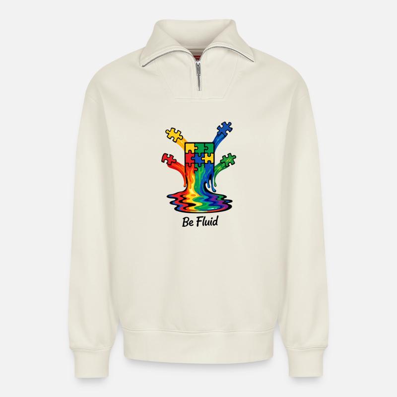 Autismus-Puzzle-Regenbogenschmelz-Illustration - Relaxed Unisex Organic Half Zip Sweatshirt – von SPREAD - Naturweiß