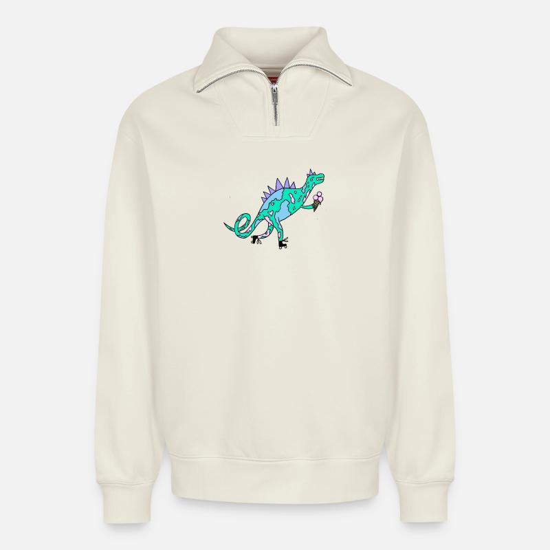 Rollerskates_Dino - Relaxed Unisex Organic Half Zip Sweatshirt – von SPREAD - Naturweiß