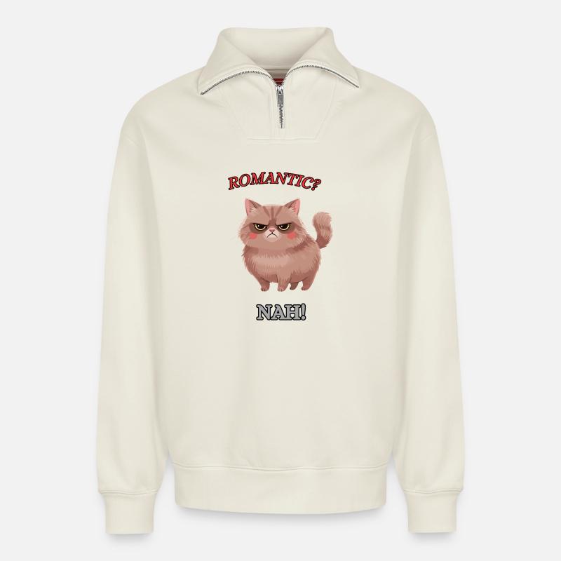 Die Null-Bock-Katze - Relaxed Unisex Organic Half Zip Sweatshirt – von SPREAD - Naturweiß