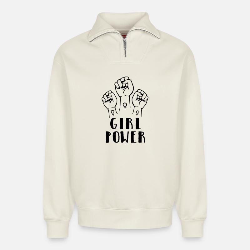 Girl Power - Relaxed Unisex Organic Half Zip Sweatshirt – von SPREAD - Naturweiß