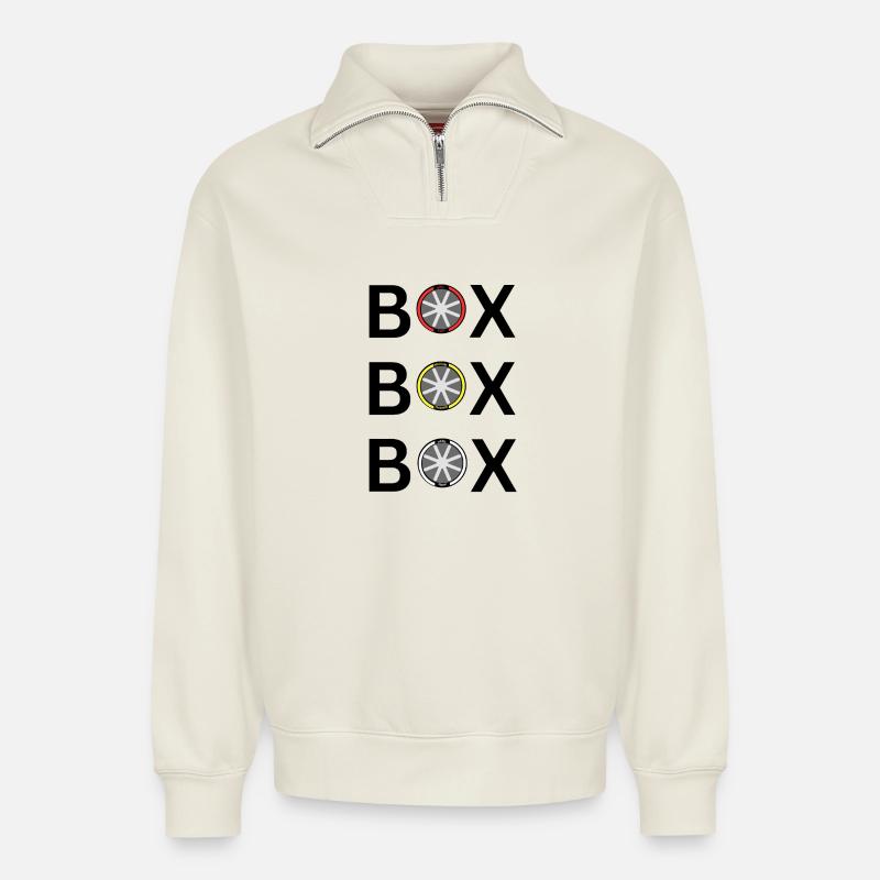 BOX BOX BOX - Relaxed Unisex Organic Half Zip Sweatshirt – von SPREAD - Naturweiß
