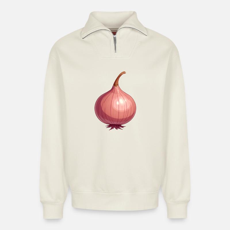 Zwiebel - Relaxed Unisex Organic Half Zip Sweatshirt – von SPREAD - Naturweiß