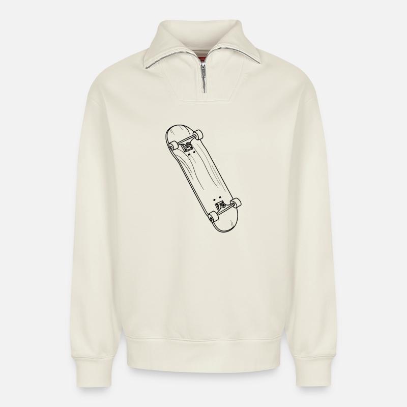 Skateboard Drawing - Relaxed Unisex Organic Half Zip Sweatshirt – by SPREAD - off white