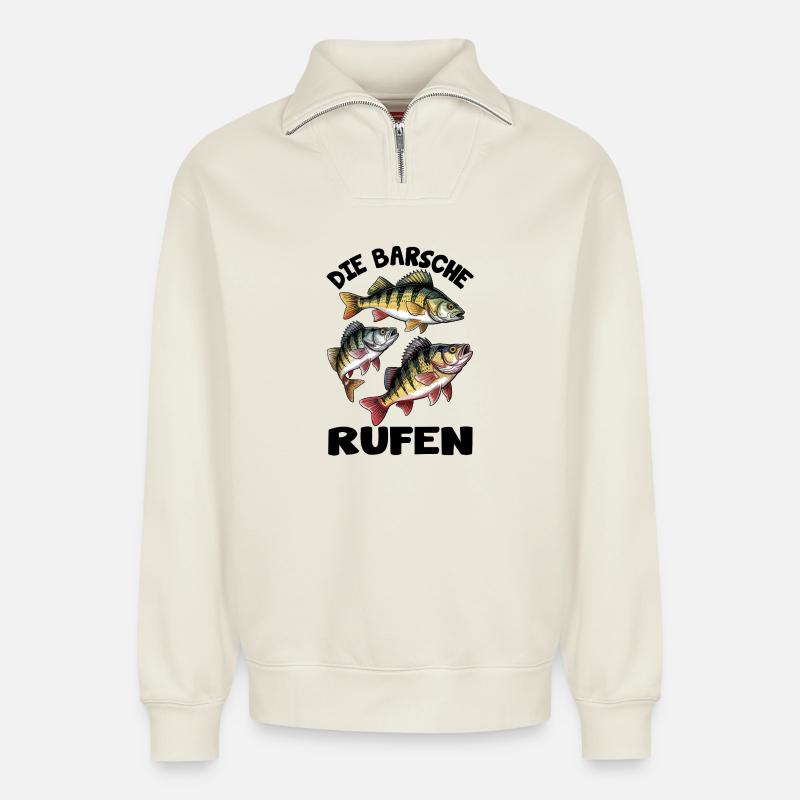 Die Barsche rufen - Relaxed Unisex Organic Half Zip Sweatshirt – von SPREAD - Naturweiß