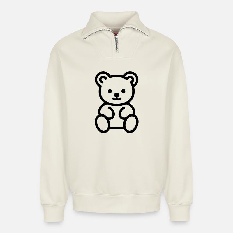 Bärenjunges - Relaxed Unisex Organic Half Zip Sweatshirt – von SPREAD - Naturweiß