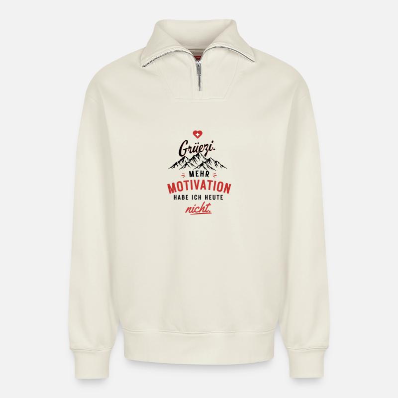 Motivation nicht – Herzrot Script - Relaxed Unisex Organic Half Zip Sweatshirt – von SPREAD - Naturweiß