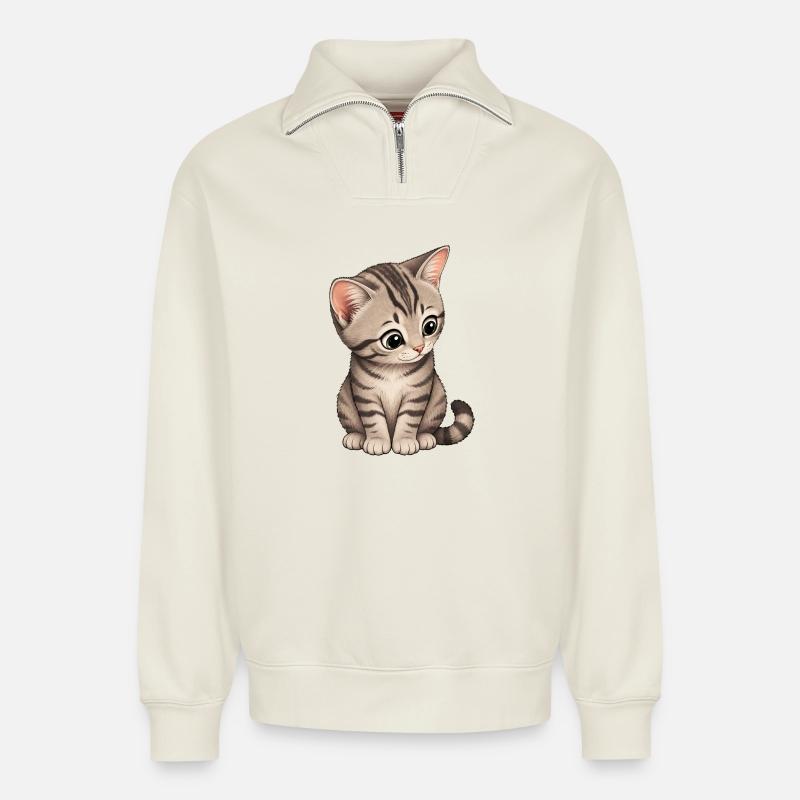 Kätzchen - Relaxed Unisex Organic Half Zip Sweatshirt – von SPREAD - Naturweiß