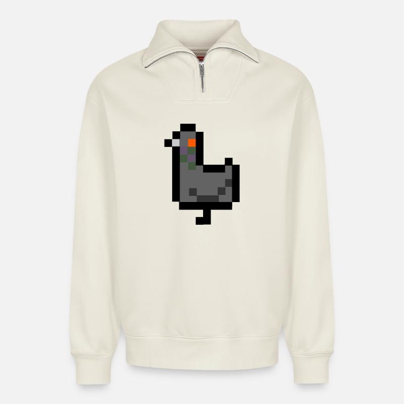 pixel pigeon - Relaxed Unisex Organic Half Zip Sweatshirt – by SPREAD - off white